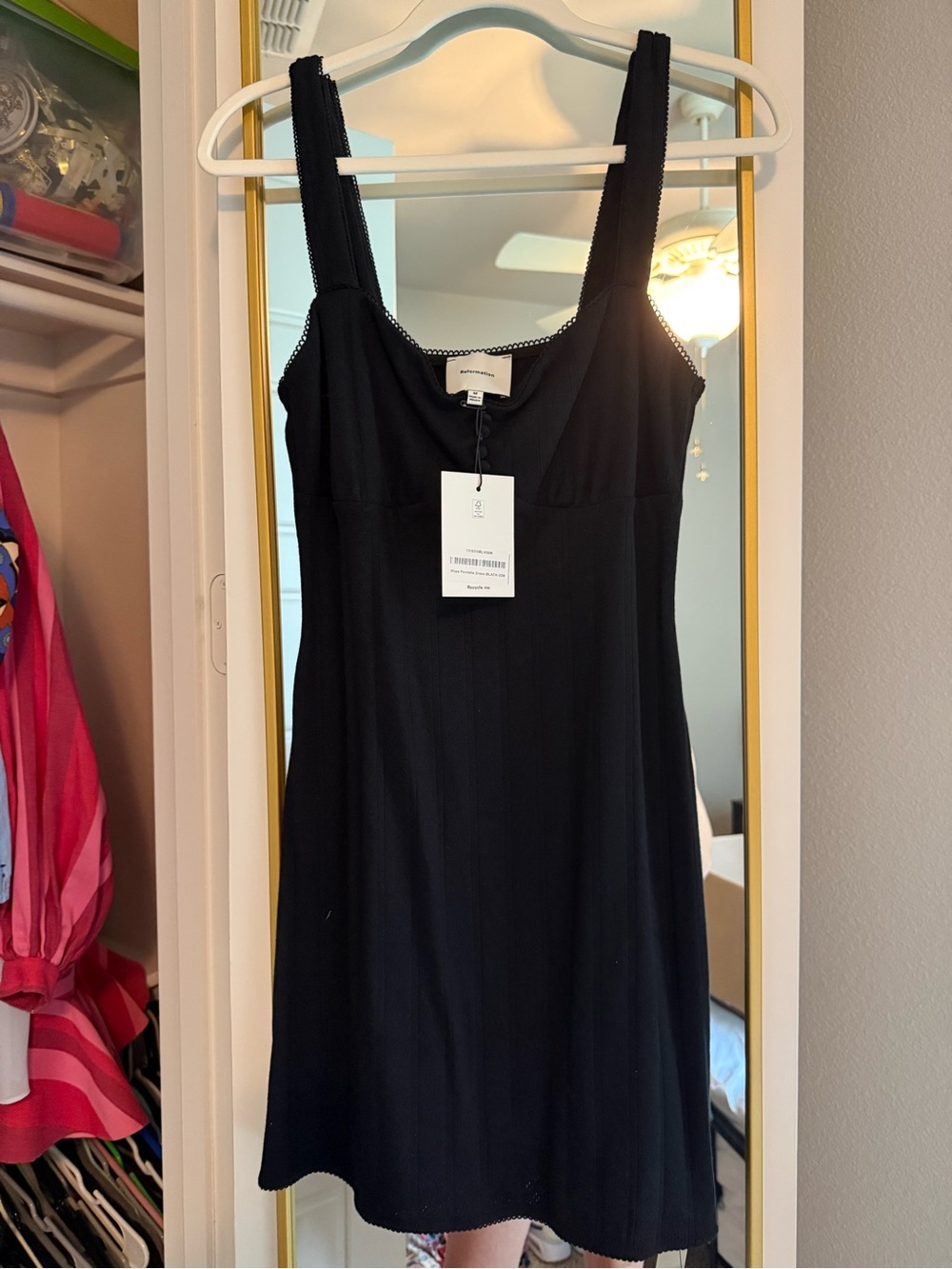 Reformation Black Mini Pointelle Dress